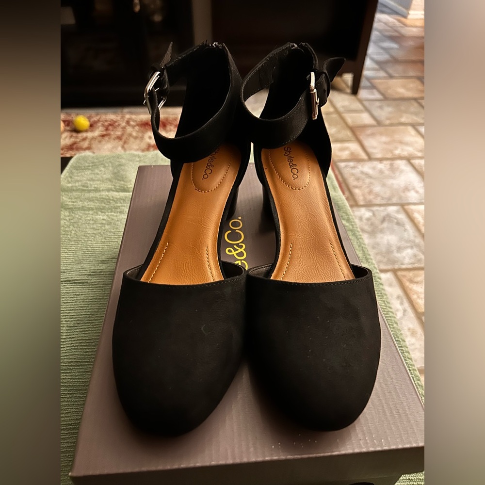 New in Box Women's Style & Co. Black Ankle Strap Dressy Shoes from Macys.